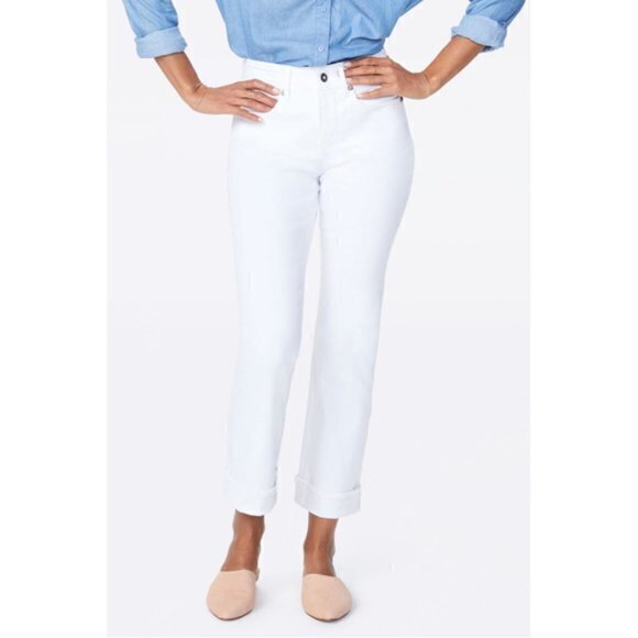 NYDJ Marilyn Straight Ankle Cuffed Jeans OPTIC WHITE SIZE 6 - Picture 1 of 13
